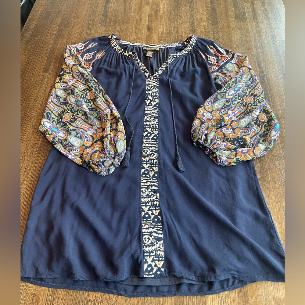 Flying Tomato Navy Dress Flowy Embroidery Tassels - size Medium